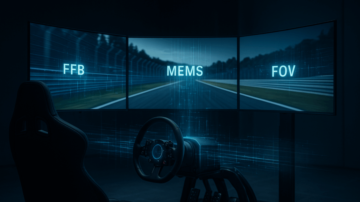 Racing simulator setup with three screens
